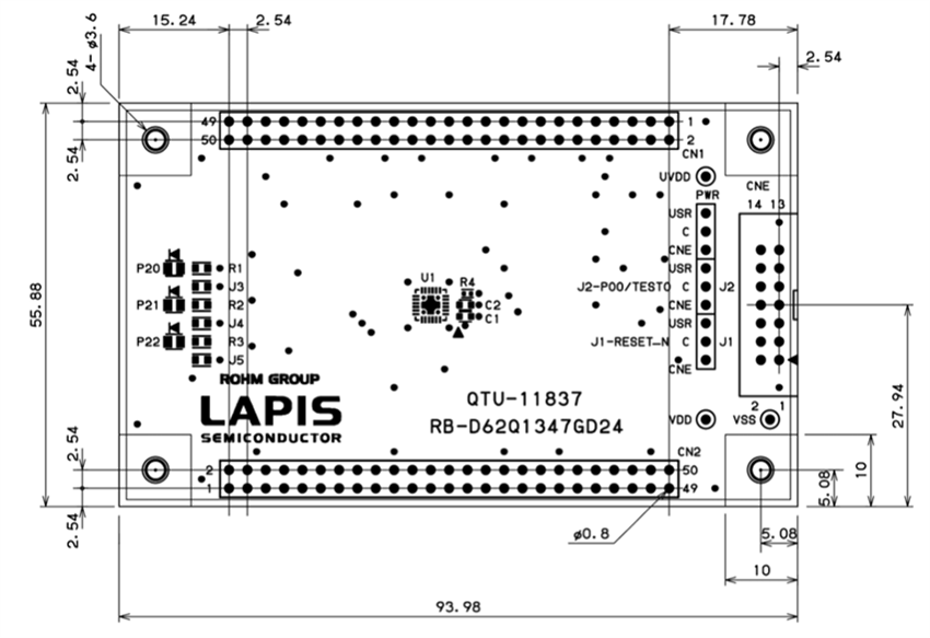 機械図面 - ROHM Semiconductor RB-D62Q1347GD24リファレンスボード